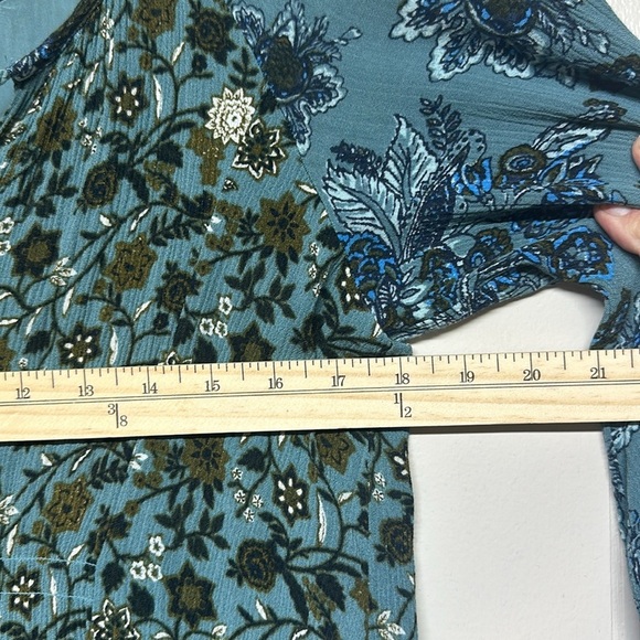 Free People Womens Lucky Loosie Dress Blue Floral Long Sleeve Mini Swing Flowy - Picture 9 of 10